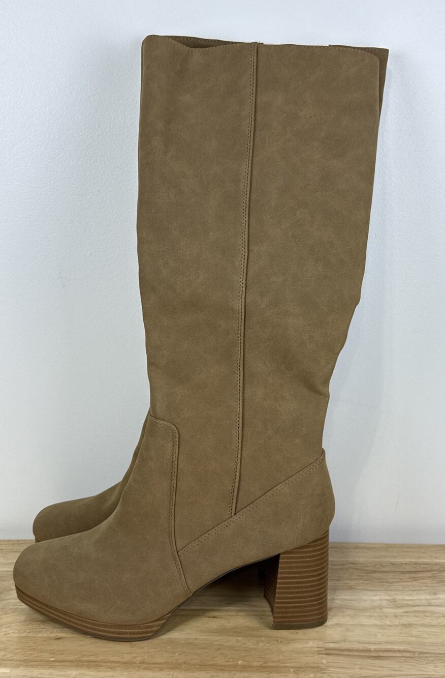 a.n.a Memory Foam Gould Stacked Heel Knee High Boots Tan Light Brown Size 11 Med